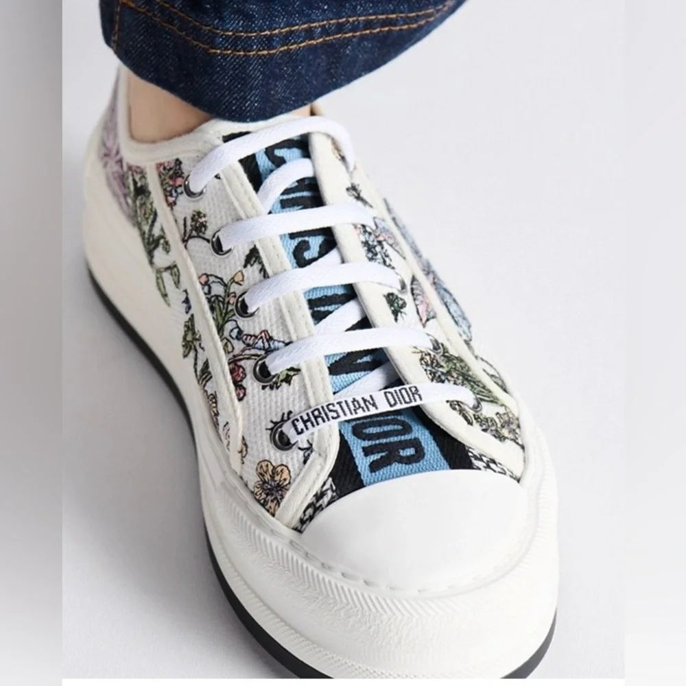 Dior WALK'N'DIOR PLATFORM SNEAKER White Multicolor Embroidered Cotton - Picture 4 of 11
